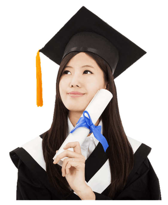 A girl in a graduation cap holding degree